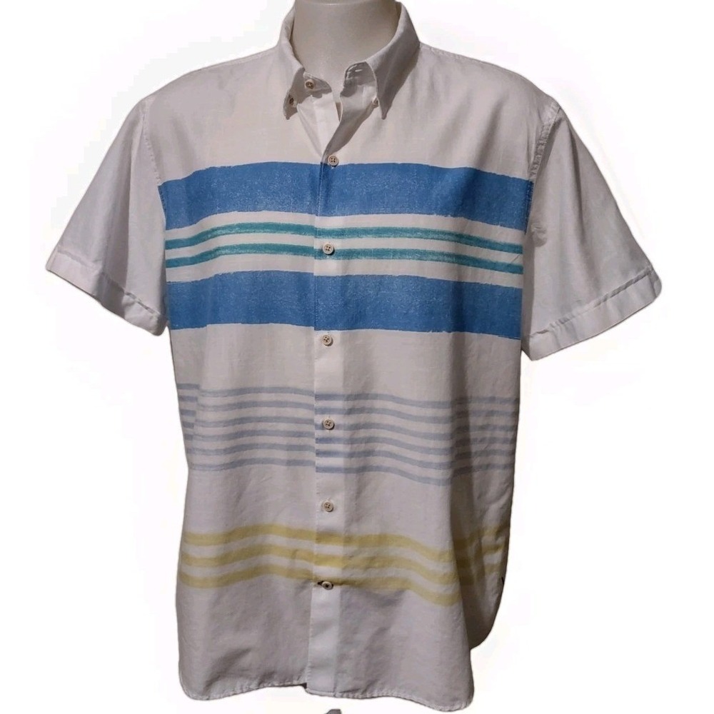 Izod Saltwater Shirt Mens Size XXL Short Sleeve Collared Button Down Logo Stripe